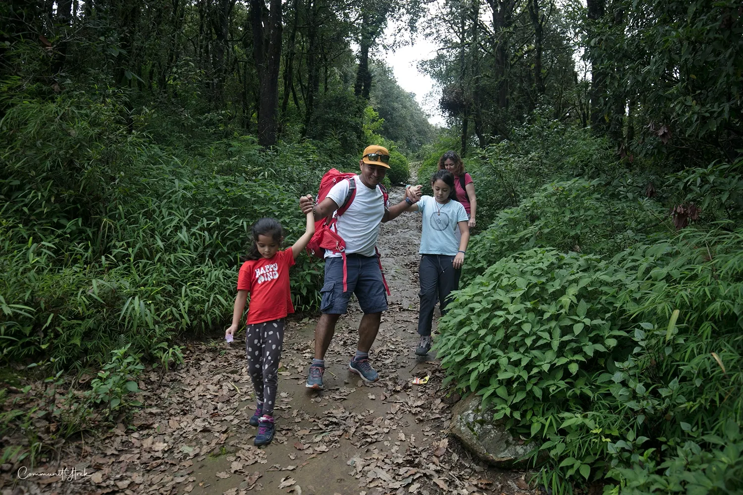 Walking down a peaceful forest trail from Chandragiri toward Chitlang Valley.