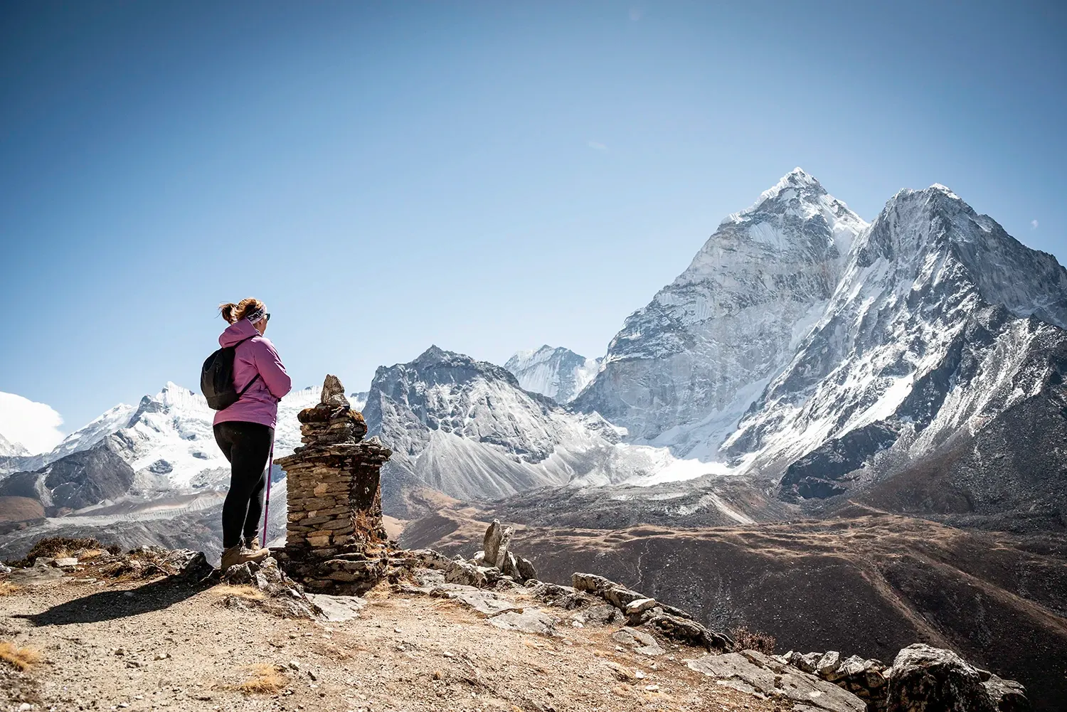 Trekkers enjoying spectacular Himalayan mountain views during a Nepal trekking adventure.