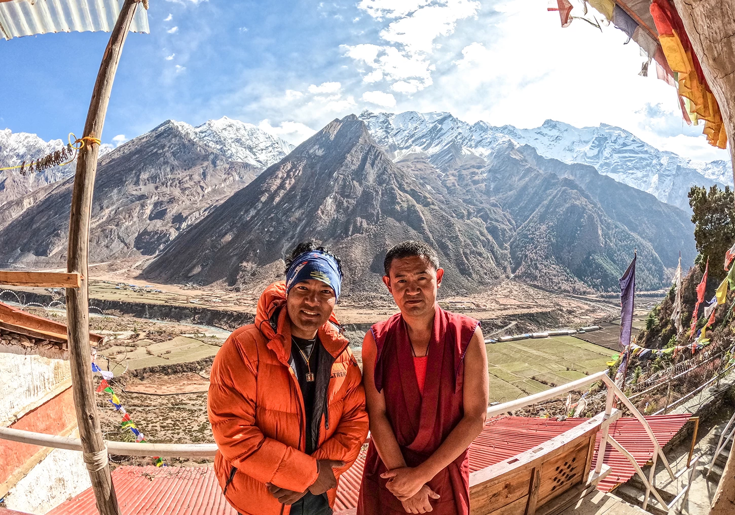  With Monk at Milarapa Cave, Tsum Valley. 